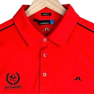 J Lindeberg Polo Mens Large Red Performance Tech Tour Golf Shirt Sacconnesset